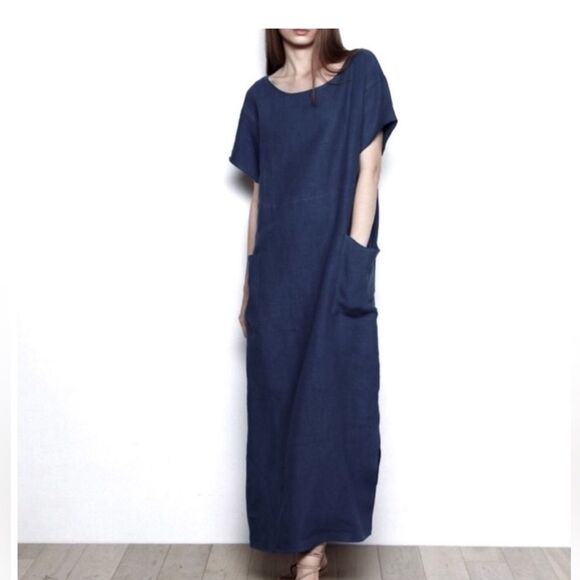 Christy Dawn 100% Linen Dress with Pockets Small Black - Picture 1 of 6